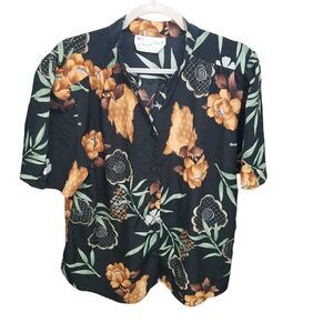 A Personal Touch Mens Sz L? Black Floral Short Sleeve Button Down Shirt